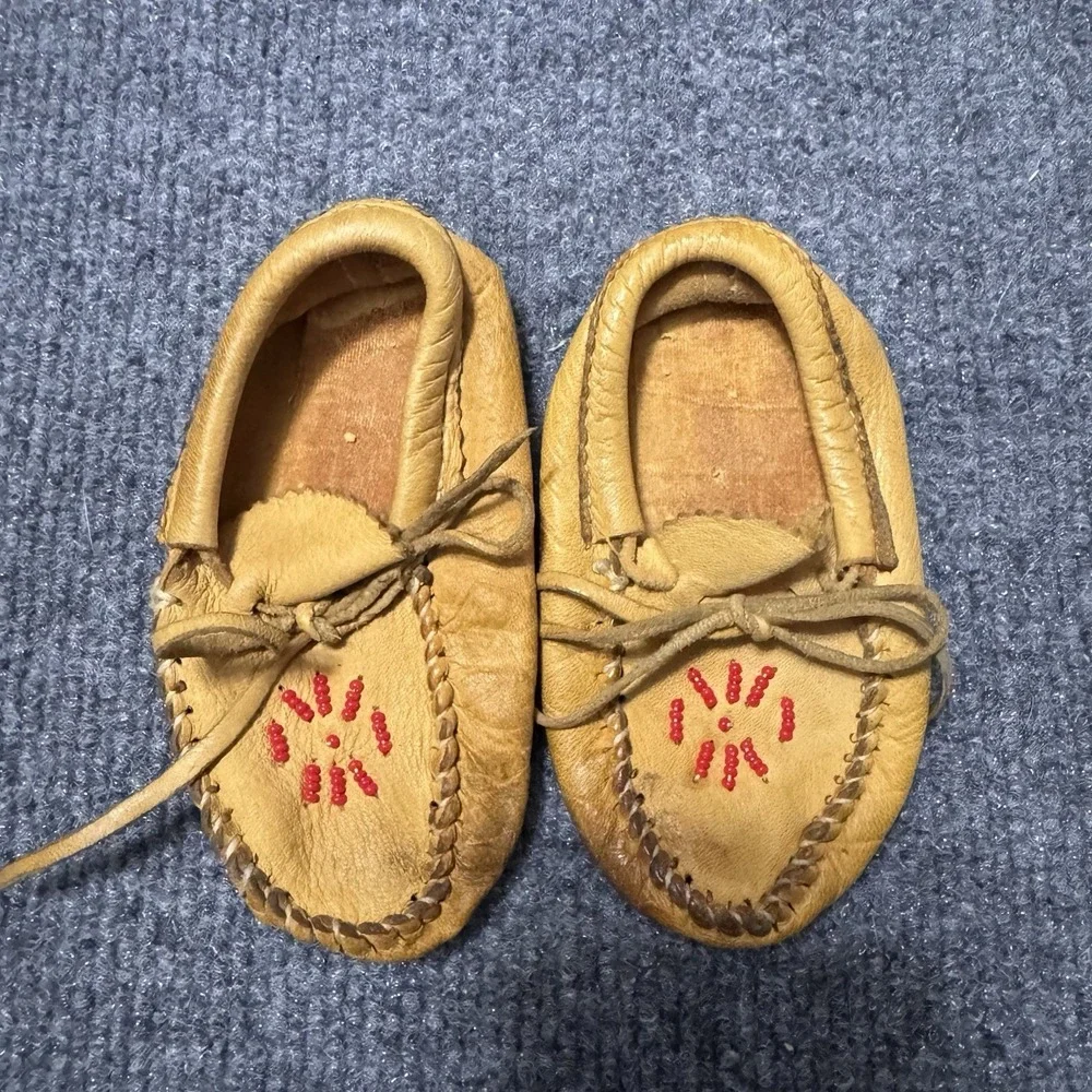 Baby‎ Moccasins Vintage Infant Shoe Leather Indian Beaded